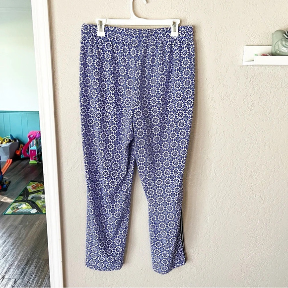 Talbots Pants Women's Medium Mykonos Blue Mosaic Tile Print Jersey Stripe Resort - Picture 2 of 5